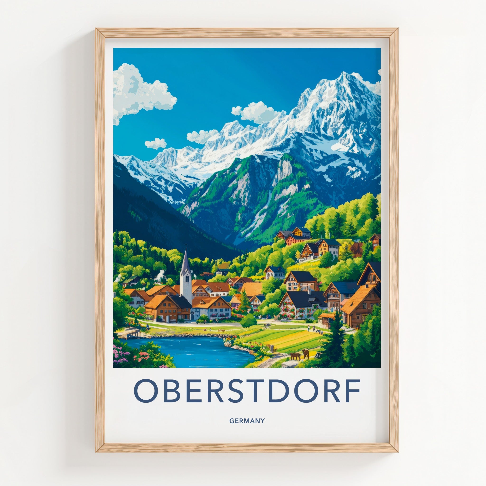 Oberstdorf Poster - Germany Framed Print - Alpine Village Lake Lounge Decor
