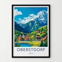 Oberstdorf Poster - Germany Framed Print - Alpine Village Lake Lounge Decor