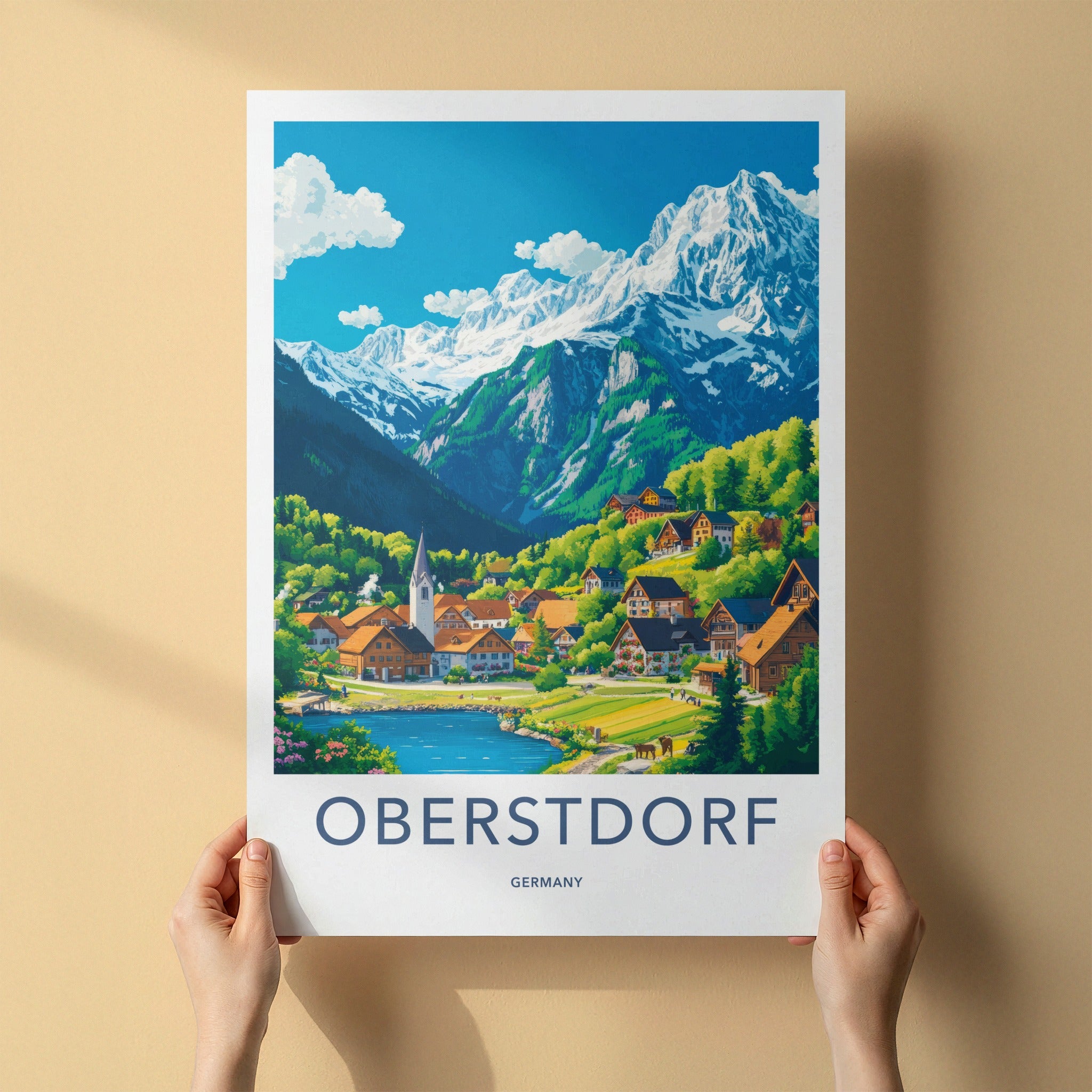 Oberstdorf Poster - Germany Framed Print - Alpine Village Lake Lounge Decor