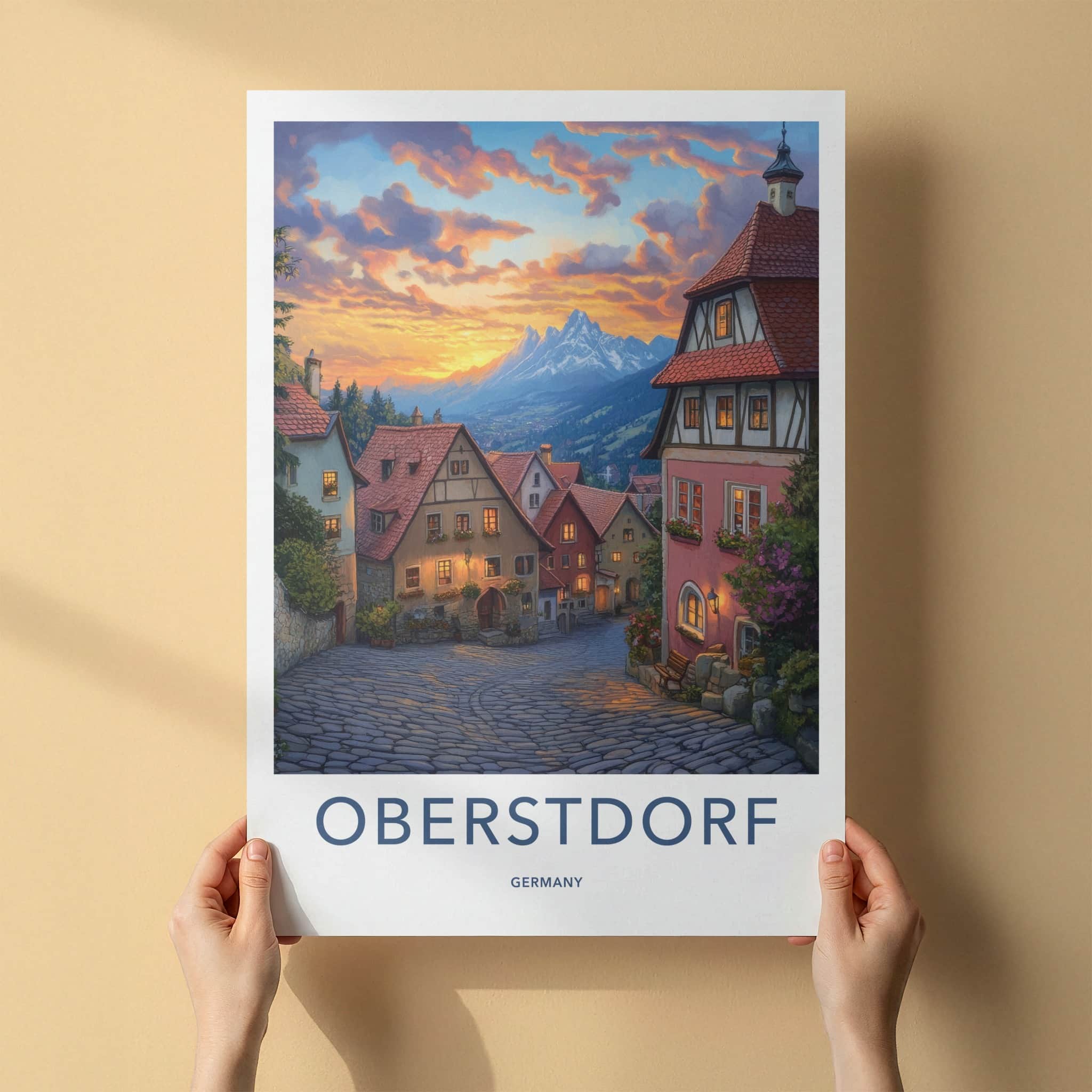 Oberstdorf Poster - Germany Travel Art - Alpine Village Sunset Home Decor
