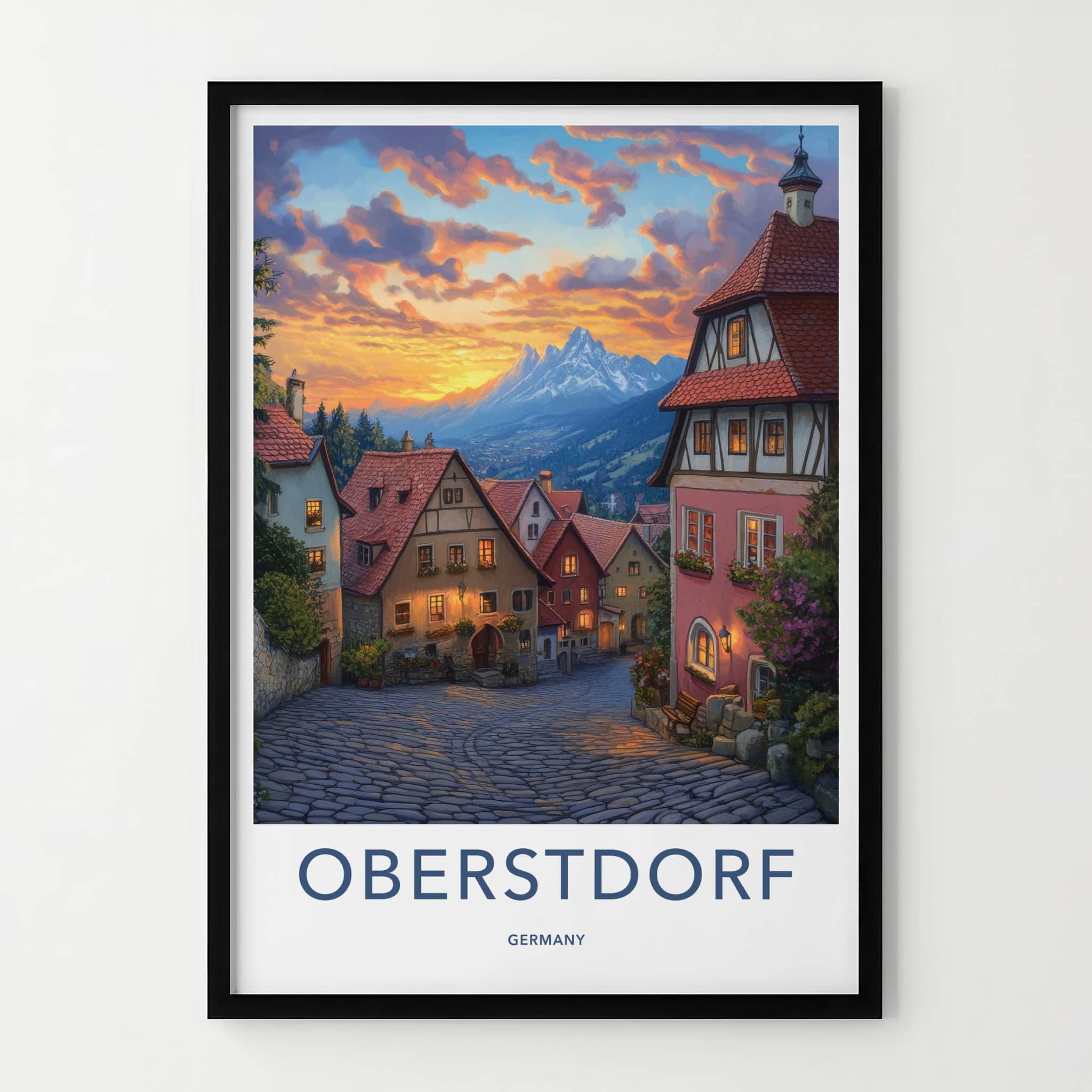 Oberstdorf Poster - Germany Travel Art - Alpine Village Sunset Home Decor