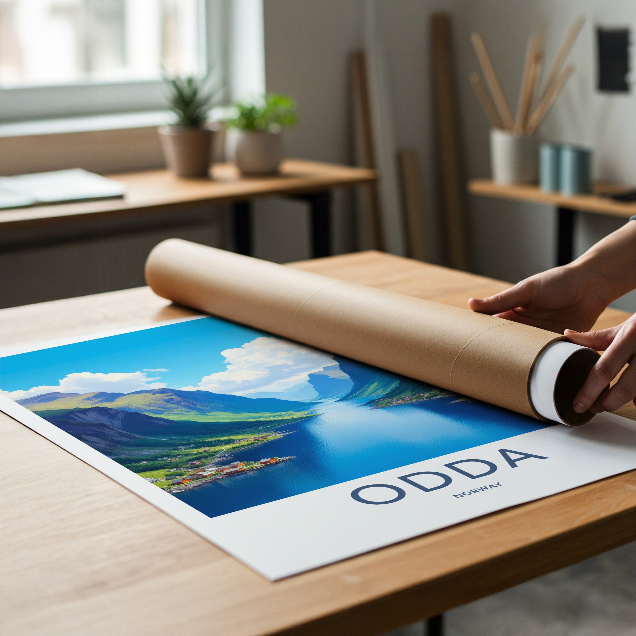 Odda Poster - Norway Travel Art - Scenic Fjord Village Home Decor