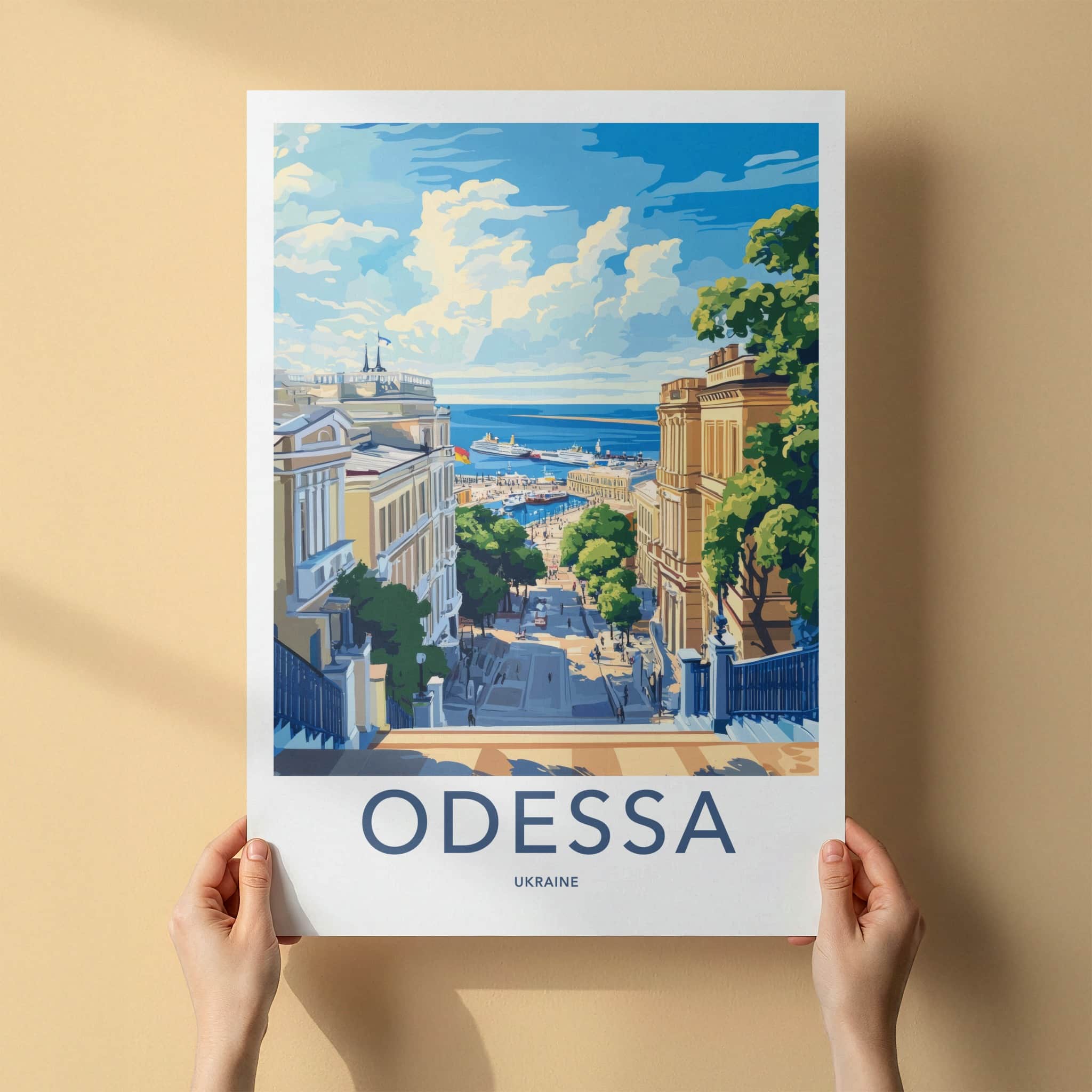 Odessa Poster - Ukraine Travel Art - Grand Staircase Harbor Wall Decor