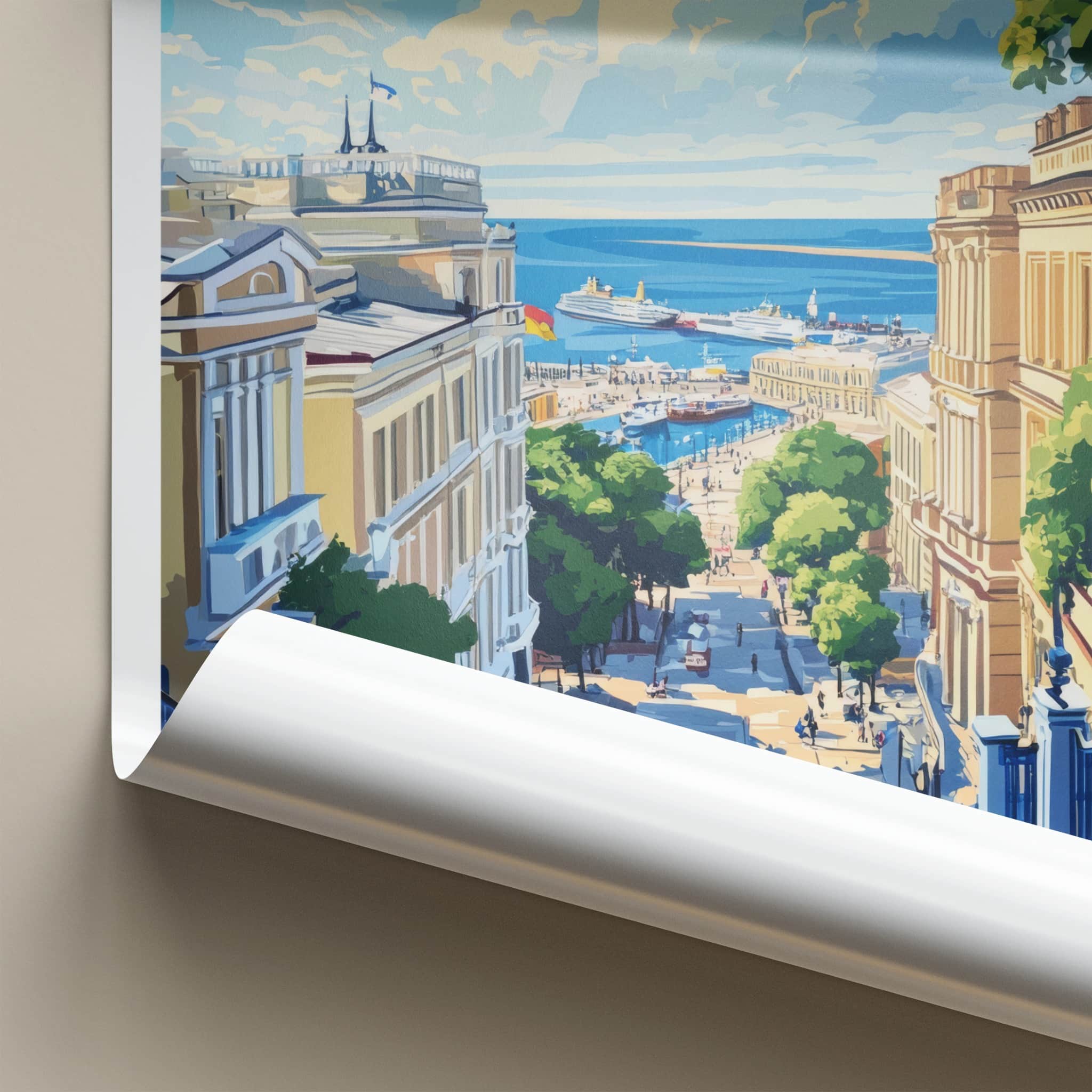 Odessa Poster - Ukraine Travel Art - Grand Staircase Harbor Wall Decor
