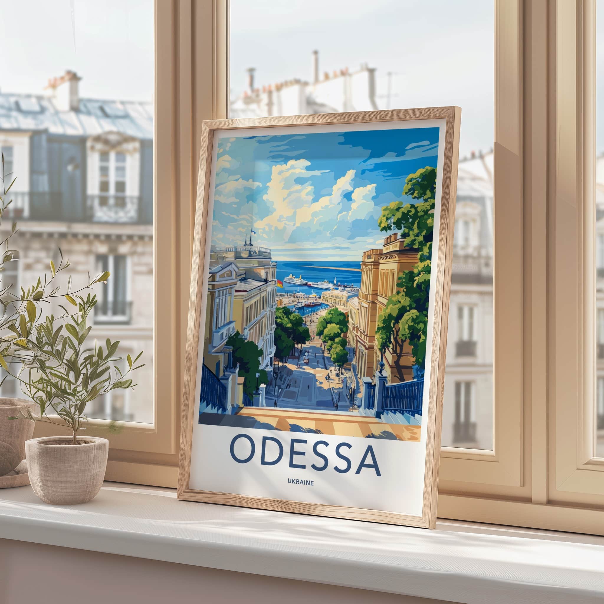 Odessa Poster - Ukraine Travel Art - Grand Staircase Harbor Wall Decor