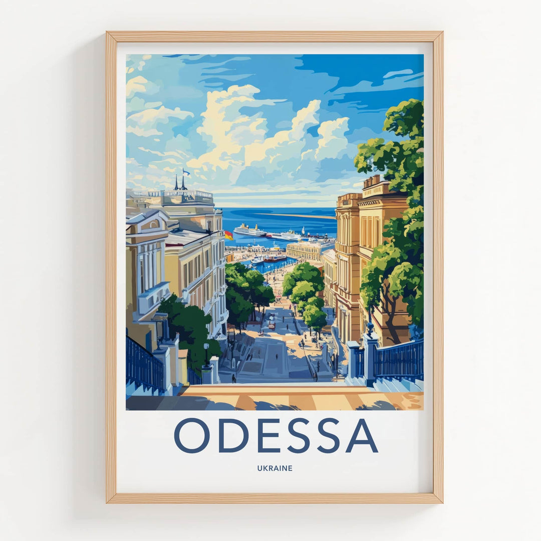 Odessa Poster - Ukraine Travel Art - Grand Staircase Harbor Wall Decor