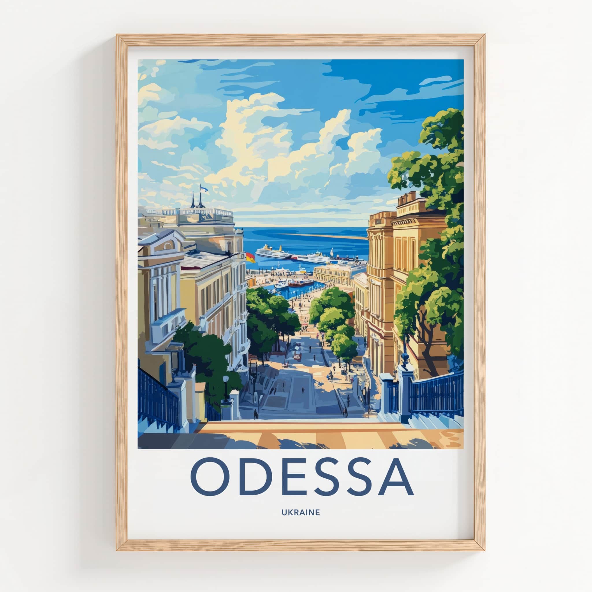 Odessa Poster - Ukraine Travel Art - Grand Staircase Harbor Wall Decor