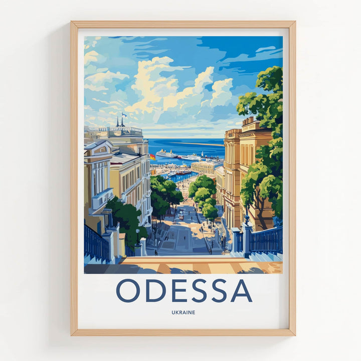Odessa Poster - Ukraine Travel Art - Grand Staircase Harbor Wall Decor