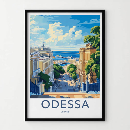 Odessa Poster - Ukraine Travel Art - Grand Staircase Harbor Wall Decor