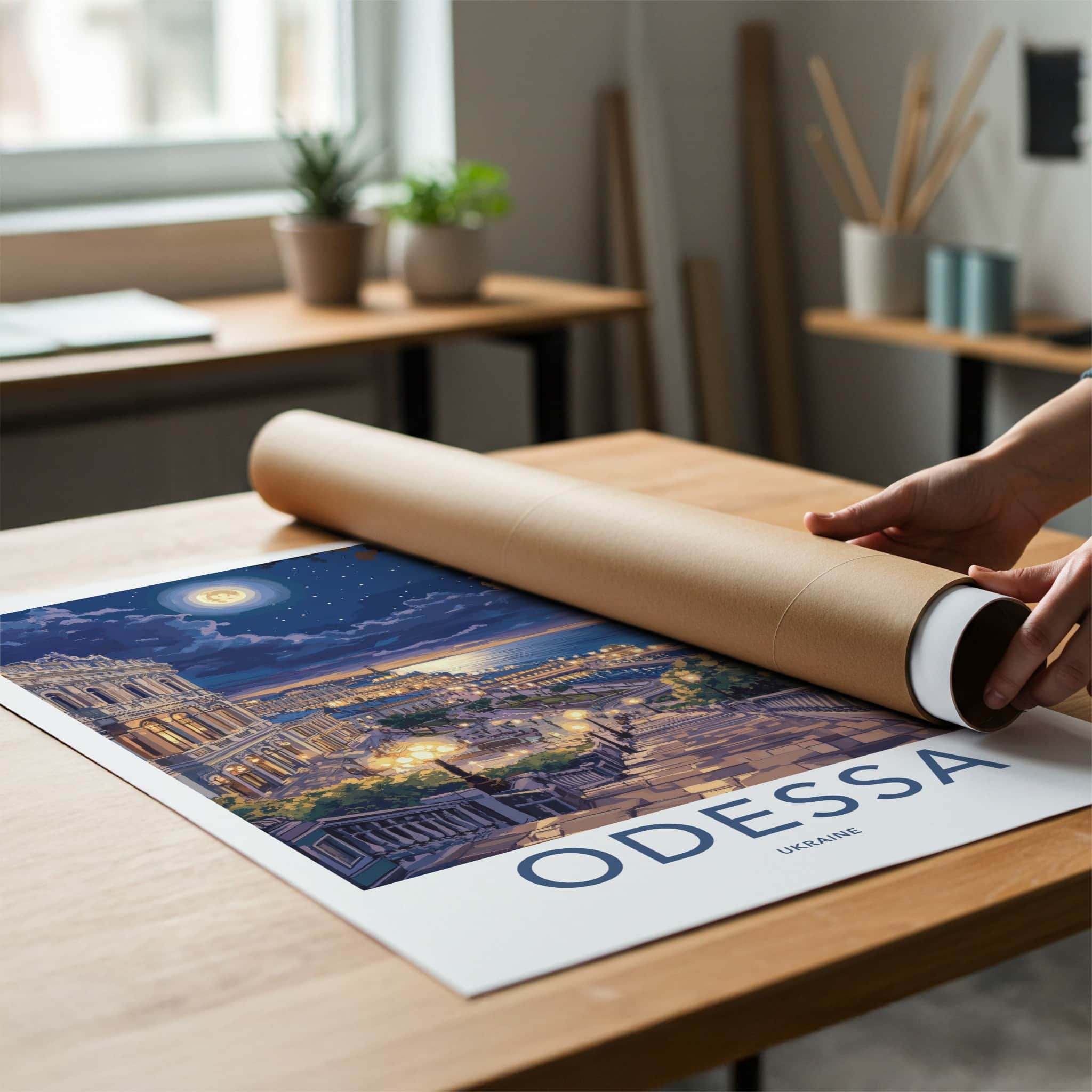 Odessa Poster - Ukraine Travel Art - Moonlit City Lights Wall Decor