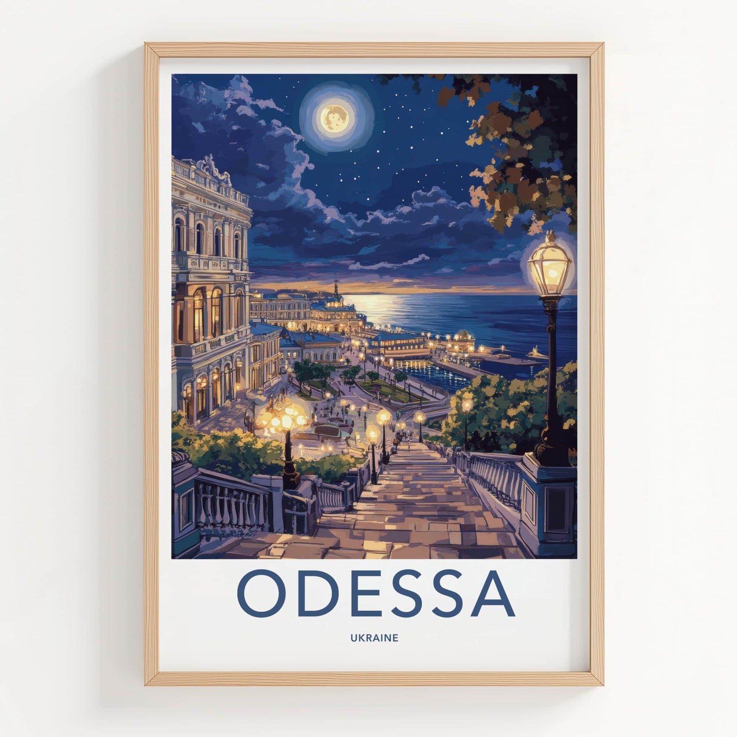 Odessa Poster - Ukraine Travel Art - Moonlit City Lights Wall Decor