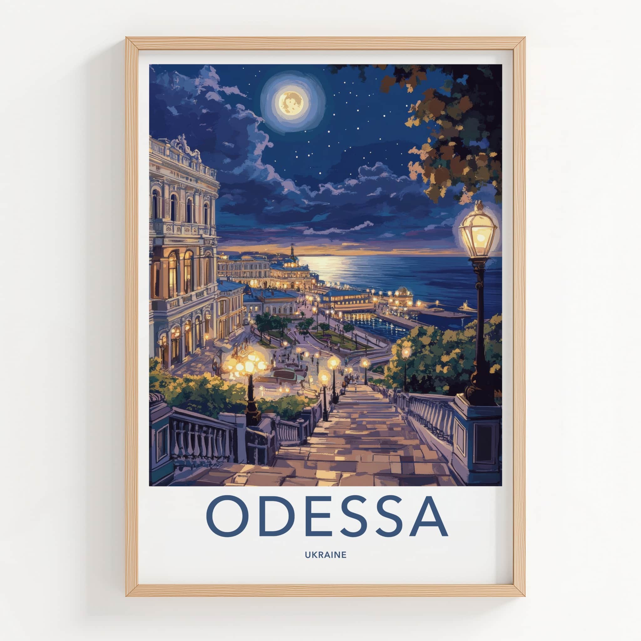 Odessa Poster - Ukraine Travel Art - Moonlit City Lights Wall Decor