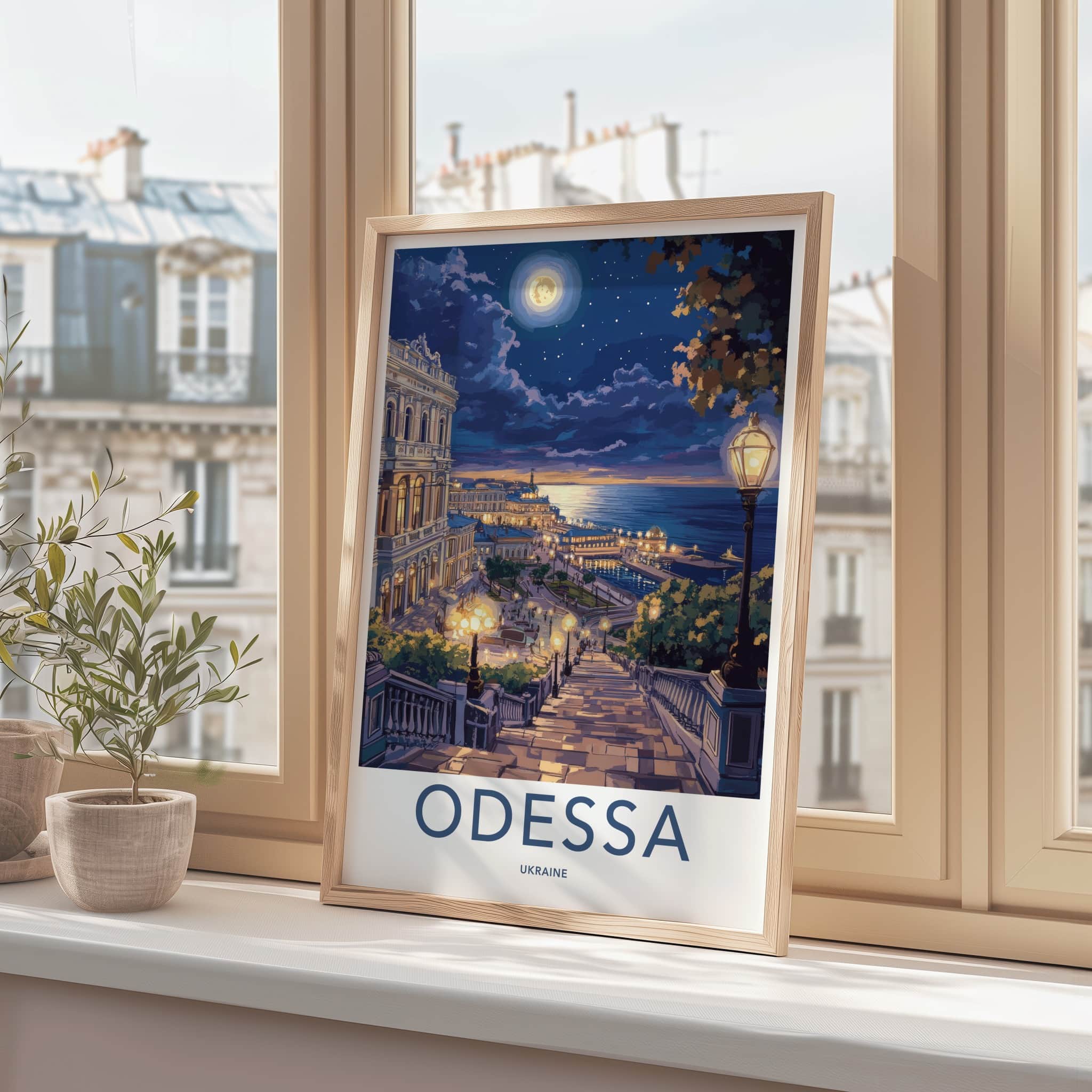 Odessa Poster - Ukraine Travel Art - Moonlit City Lights Wall Decor