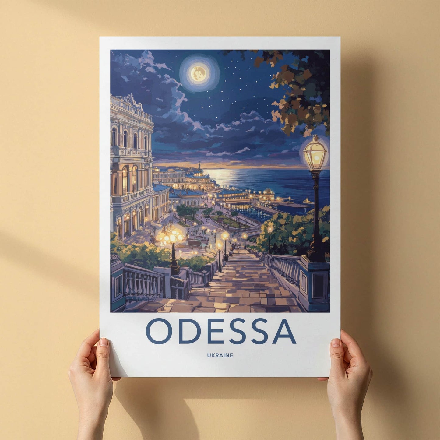 Odessa Poster - Ukraine Travel Art - Moonlit City Lights Wall Decor