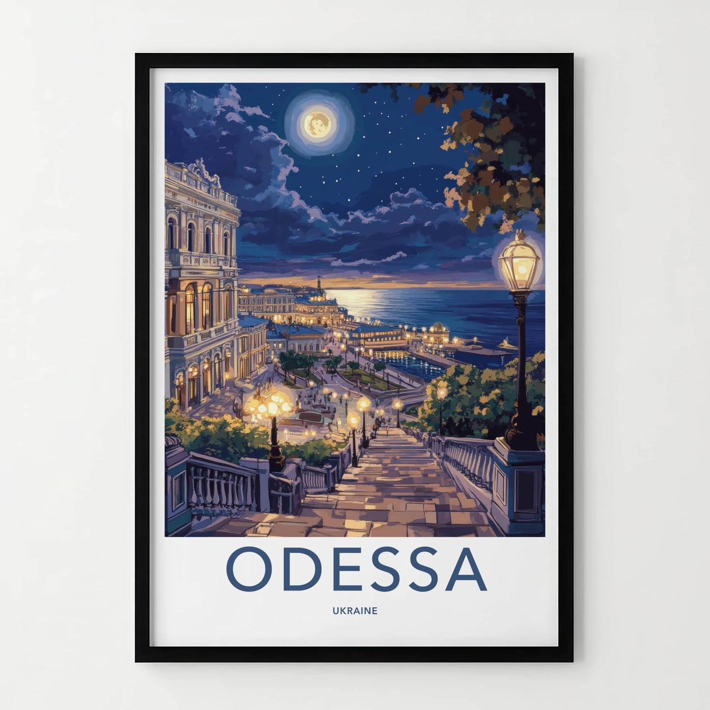 Odessa Poster - Ukraine Travel Art - Moonlit City Lights Wall Decor