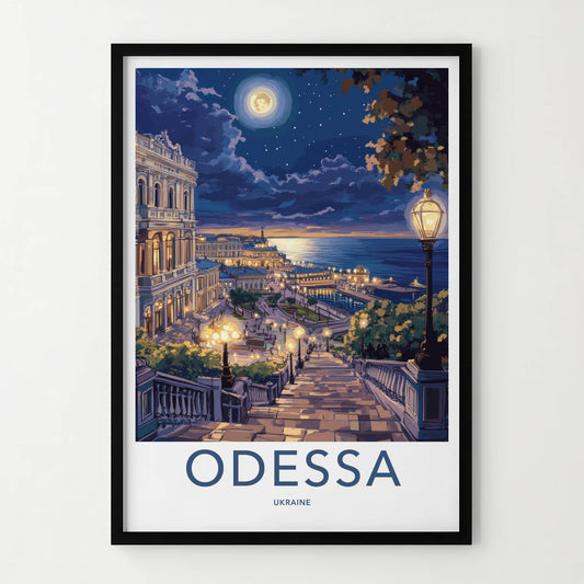 Odessa Poster - Ukraine Travel Art - Moonlit City Lights Wall Decor