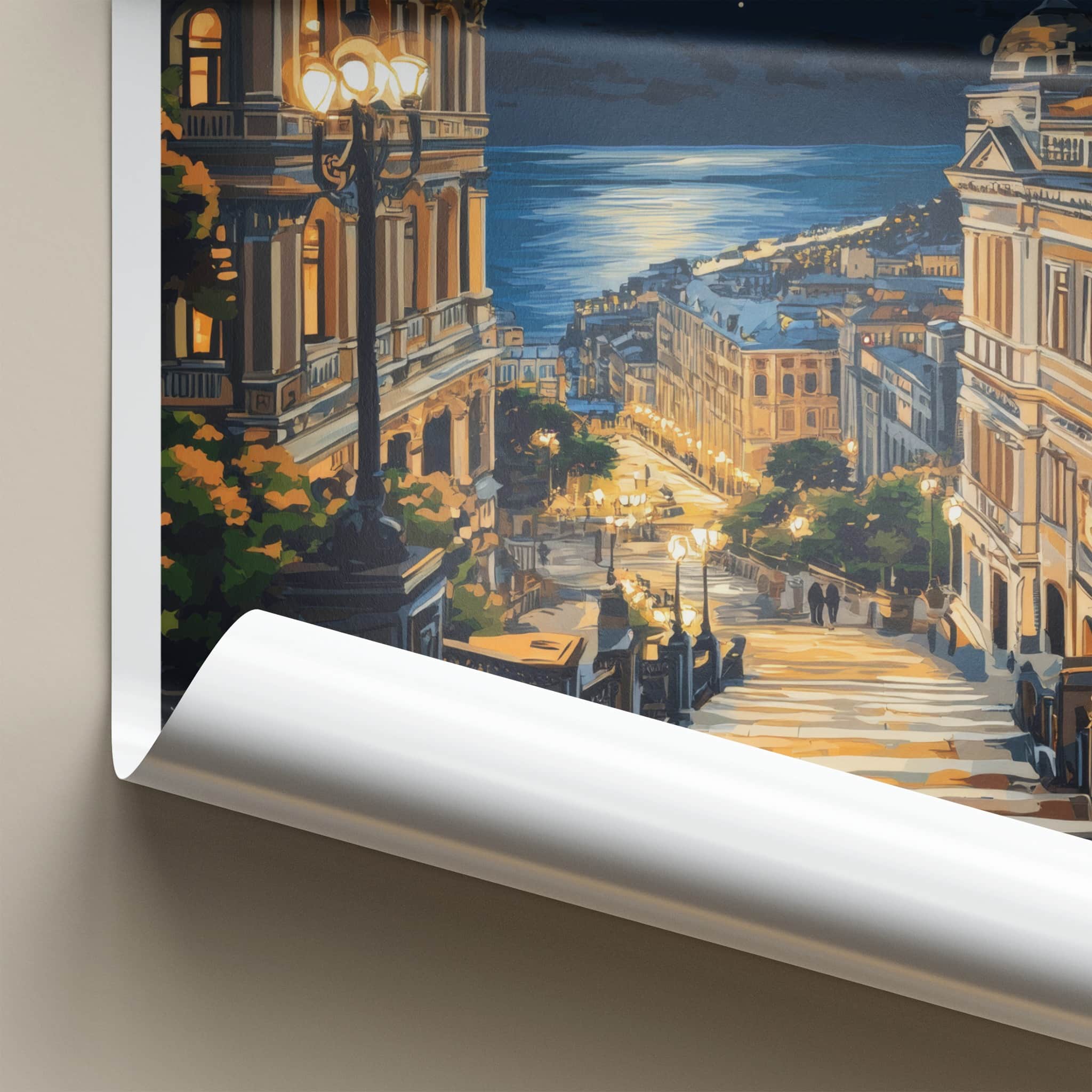 Odessa Poster - Ukraine Travel Art - Moonlit Seaside Steps Home Decor