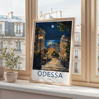 Odessa Poster - Ukraine Travel Art - Moonlit Seaside Steps Home Decor