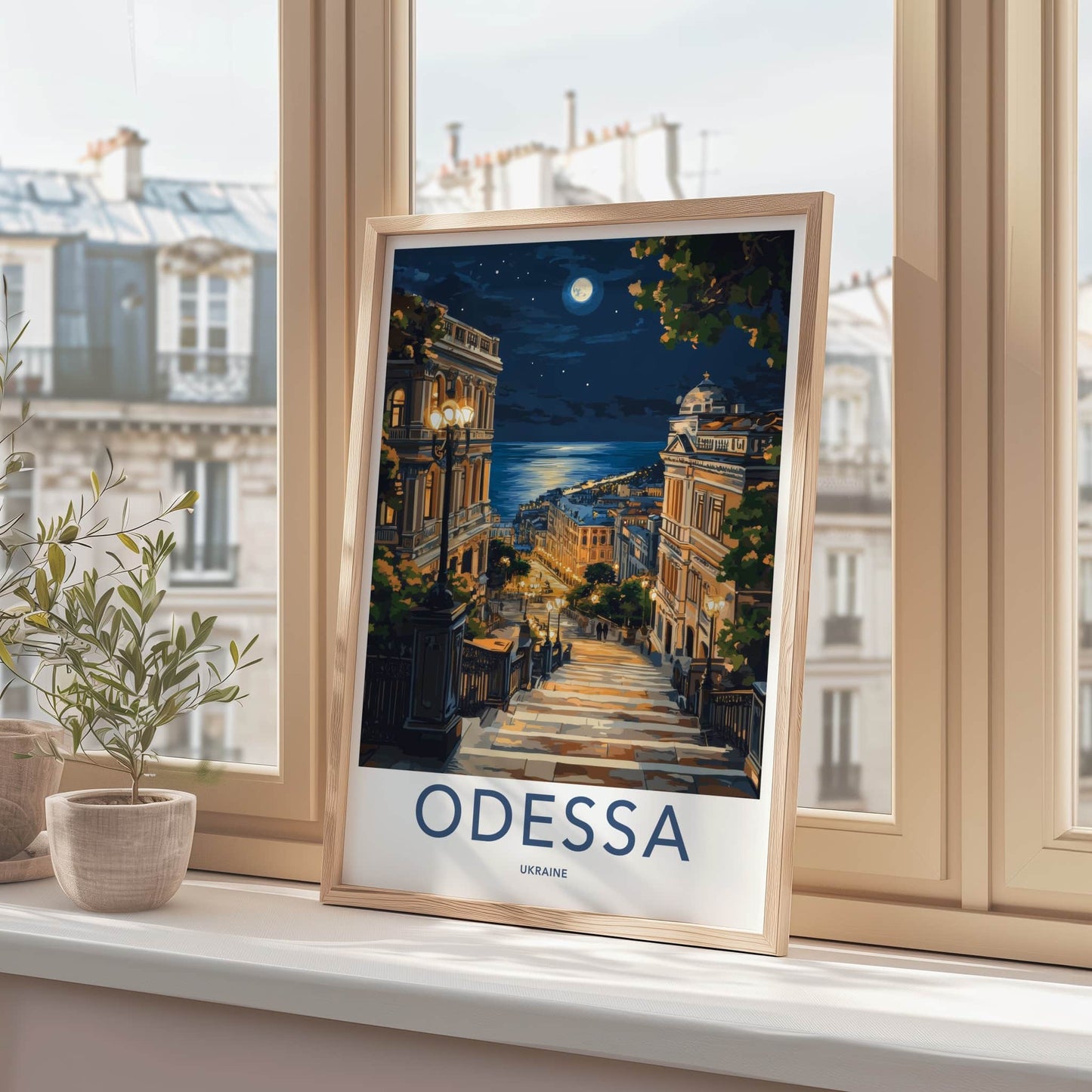 Odessa Poster - Ukraine Travel Art - Moonlit Seaside Steps Home Decor