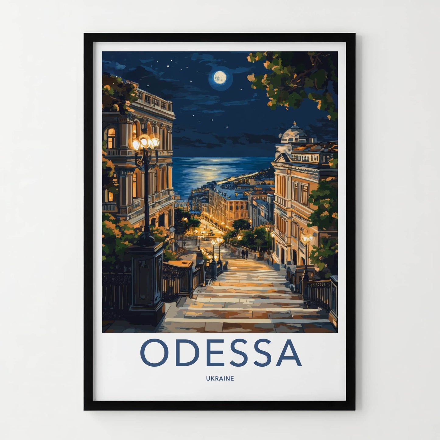 Odessa Poster - Ukraine Travel Art - Moonlit Seaside Steps Home Decor