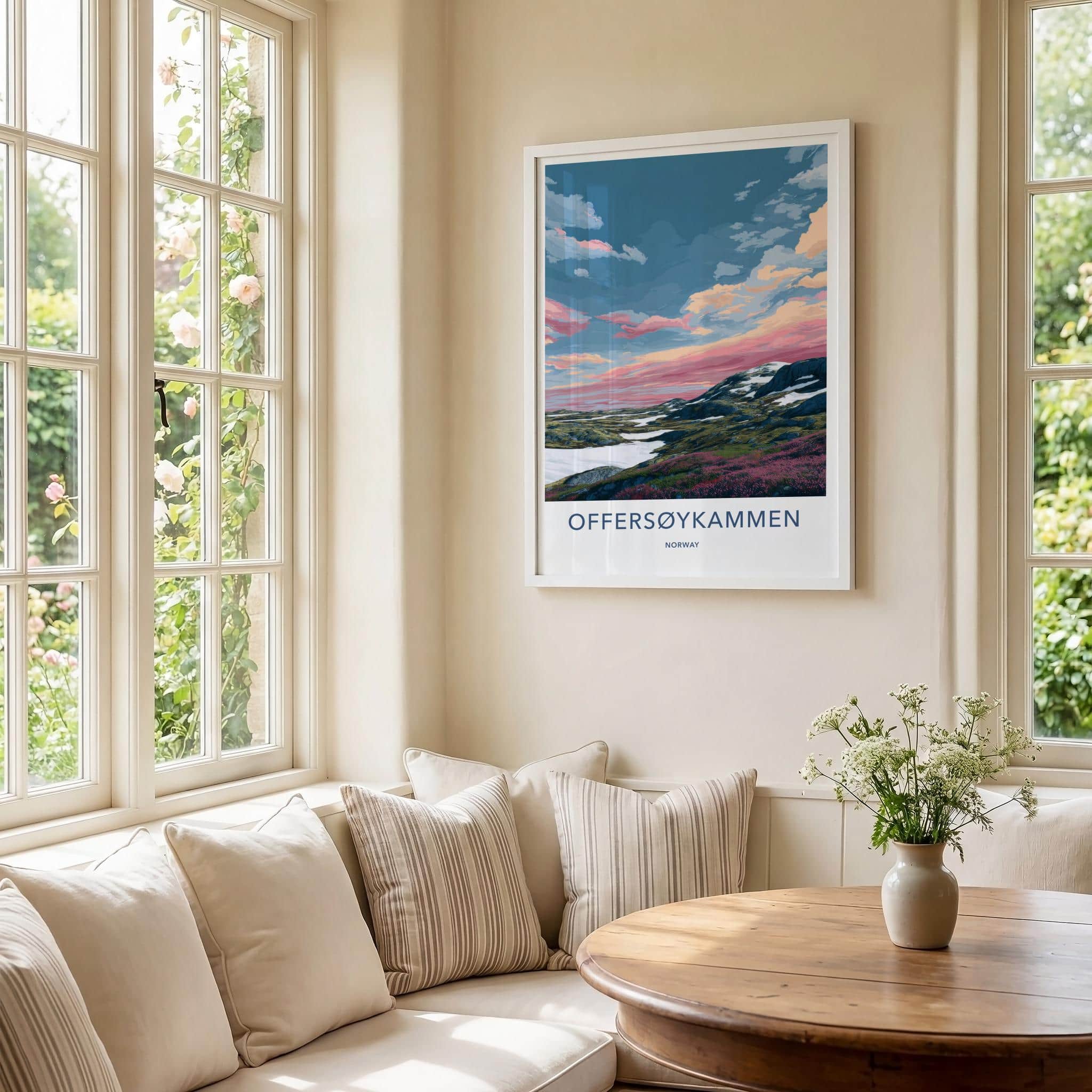 OFFERSOYKAMMEN Poster - Norway Travel Art - Vibrant Mountain Sunset Wall Decor