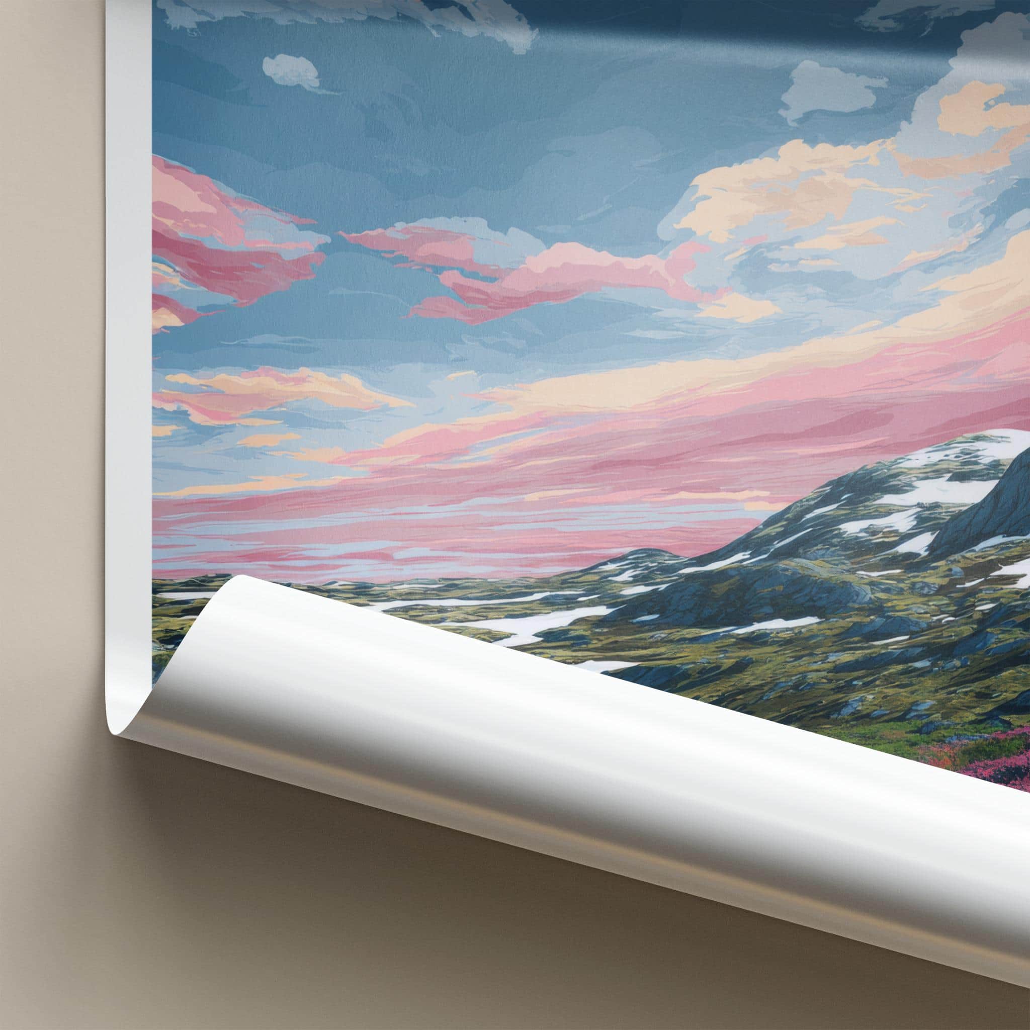 OFFERSOYKAMMEN Poster - Norway Travel Art - Vibrant Mountain Sunset Wall Decor