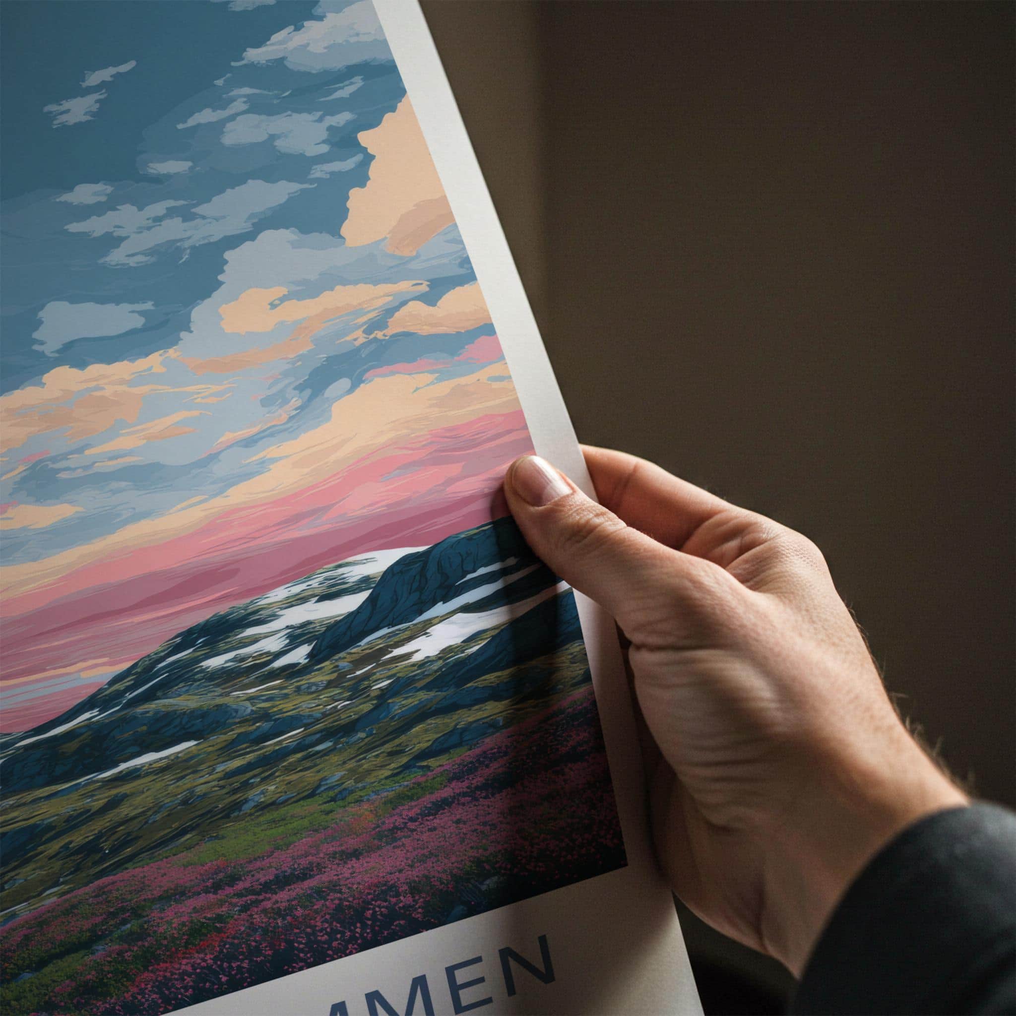 OFFERSOYKAMMEN Poster - Norway Travel Art - Vibrant Mountain Sunset Wall Decor