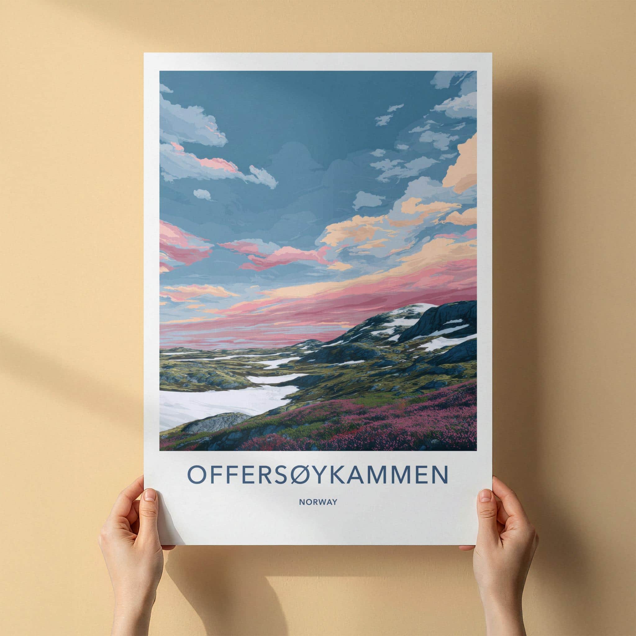 OFFERSOYKAMMEN Poster - Norway Travel Art - Vibrant Mountain Sunset Wall Decor