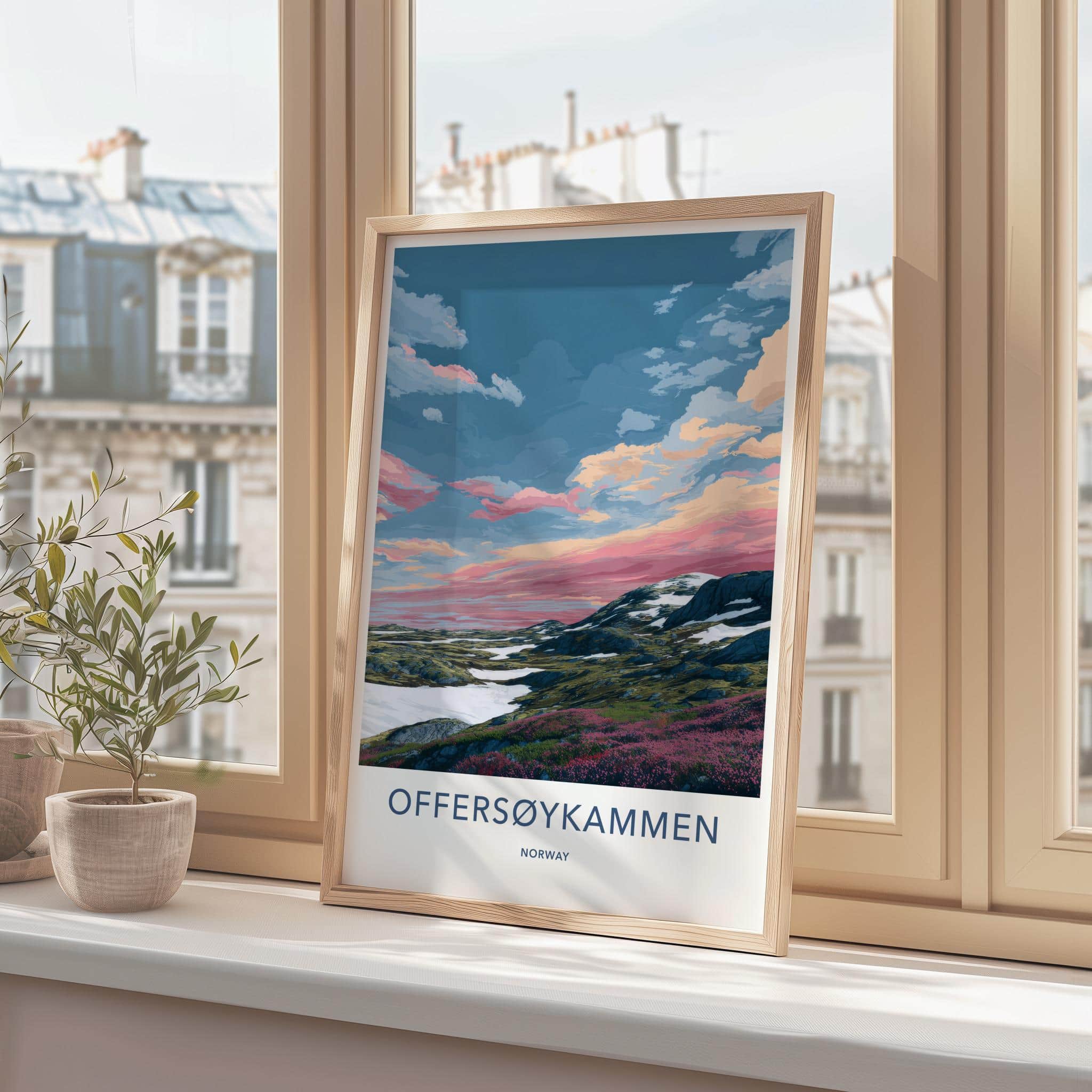 OFFERSOYKAMMEN Poster - Norway Travel Art - Vibrant Mountain Sunset Wall Decor
