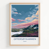 OFFERSOYKAMMEN Poster - Norway Travel Art - Vibrant Mountain Sunset Wall Decor