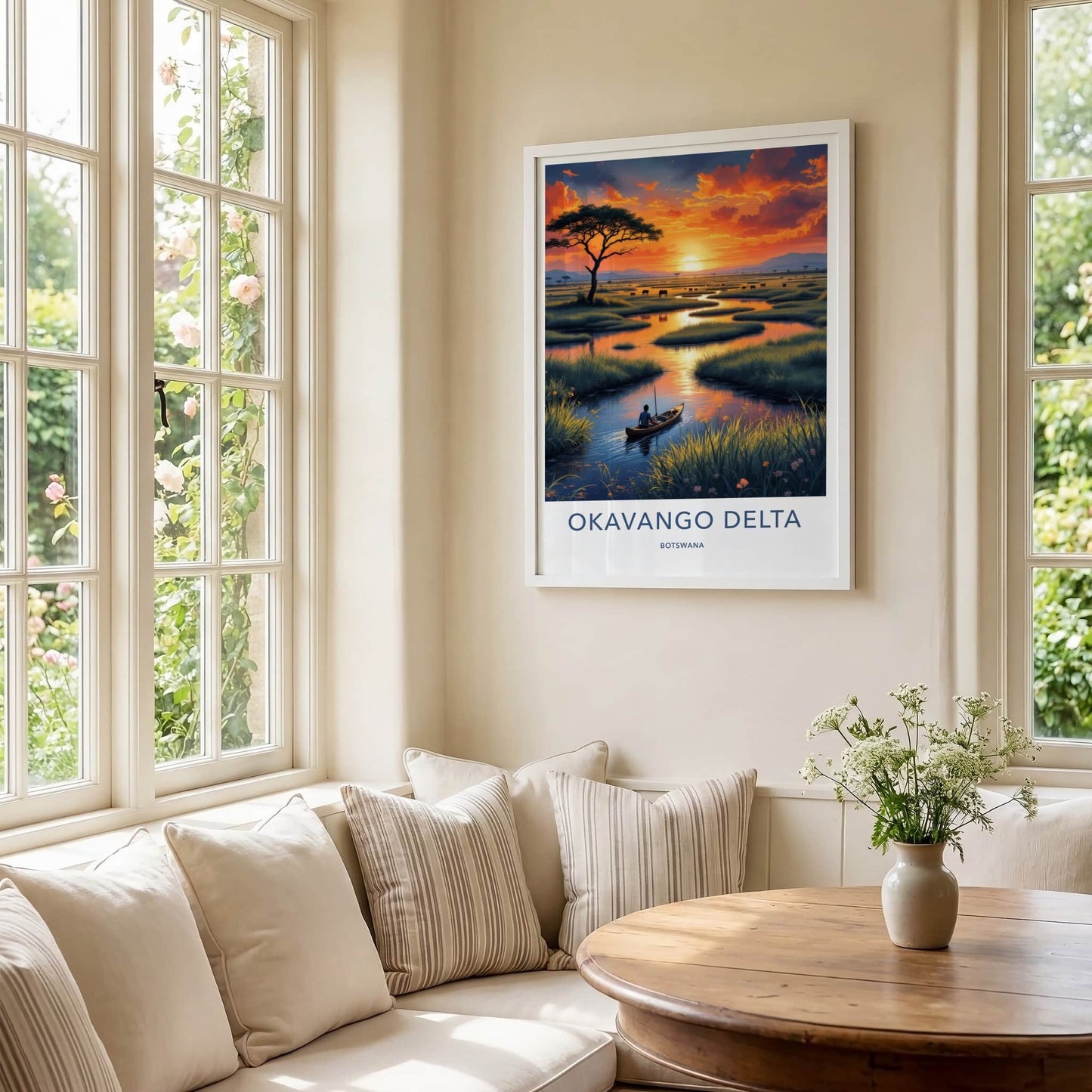 Okavango Delta Poster - Botswana Travel Art - Delta Sunset Paddler Home Decor