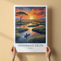 Okavango Delta Poster - Botswana Travel Art - Delta Sunset Paddler Home Decor
