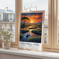 Okavango Delta Poster - Botswana Travel Art - Delta Sunset Paddler Home Decor