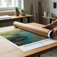 Okavango Delta Poster - Botswana Travel Art - Elephant Lily Boat Home Decor