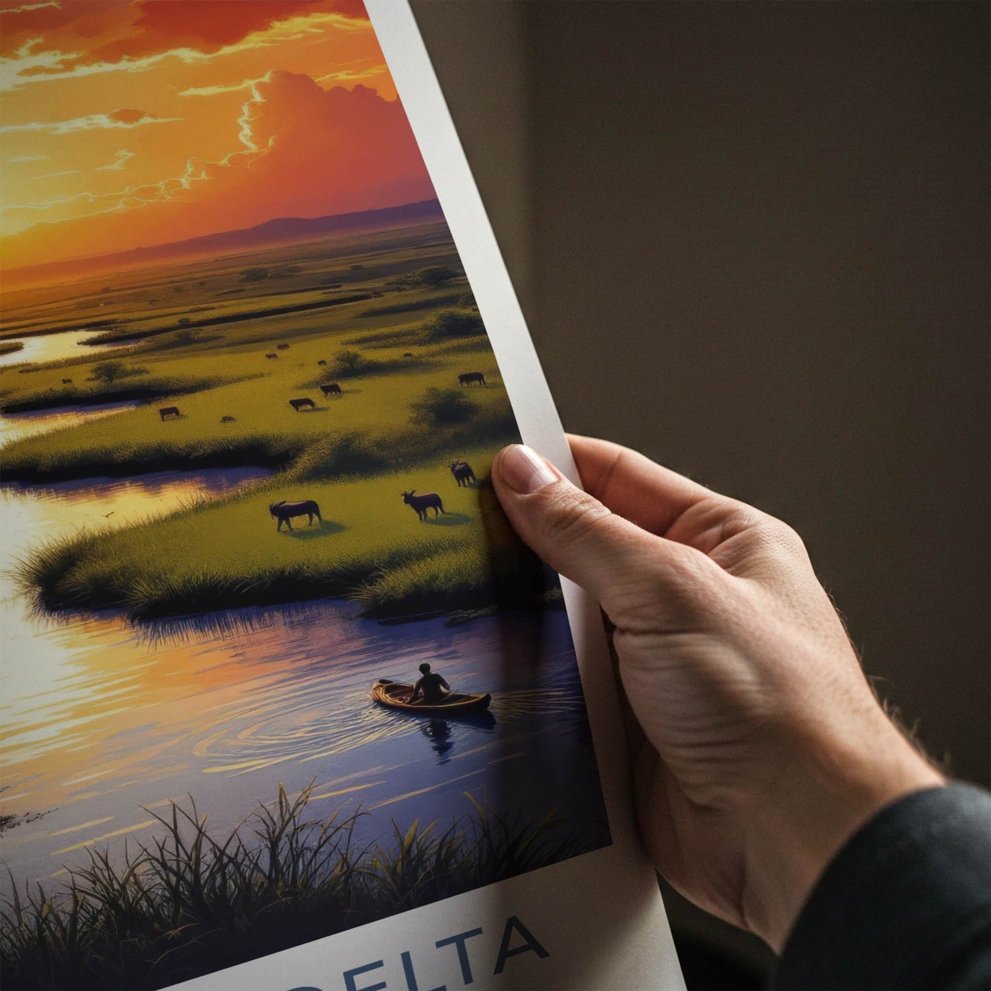 Okavango Delta Poster - Botswana Travel Art - Golden River Sunset Home Decor