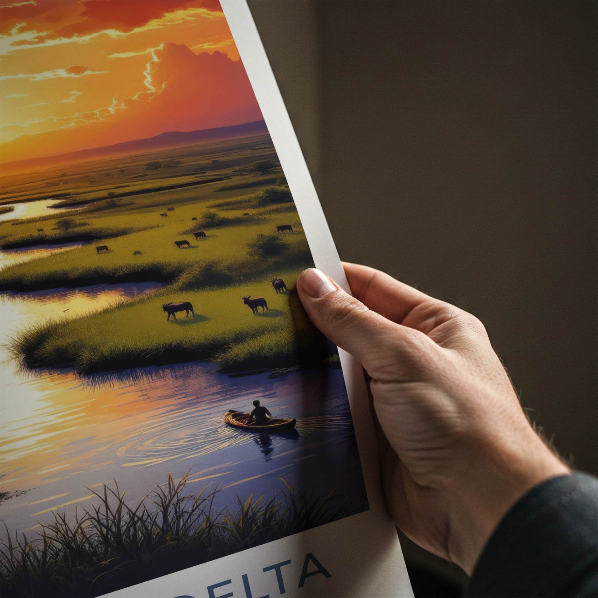 Okavango Delta Poster - Botswana Travel Art - Golden River Sunset Home Decor