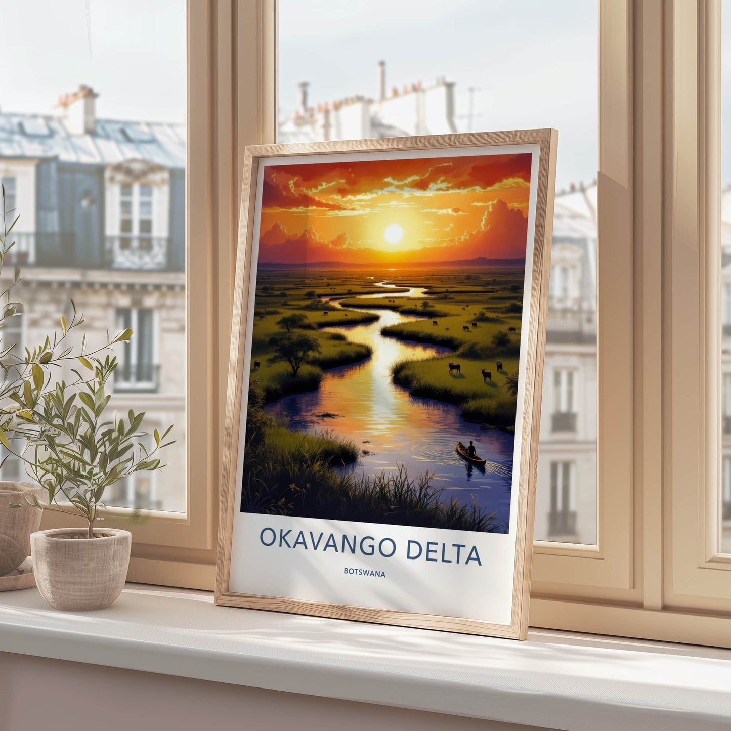 Okavango Delta Poster - Botswana Travel Art - Golden River Sunset Home Decor