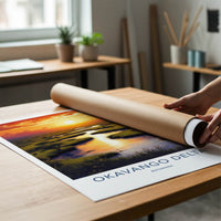 Okavango Delta Poster - Botswana Travel Art - Golden River Sunset Home Decor