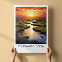 Okavango Delta Poster - Botswana Travel Art - Golden River Sunset Home Decor