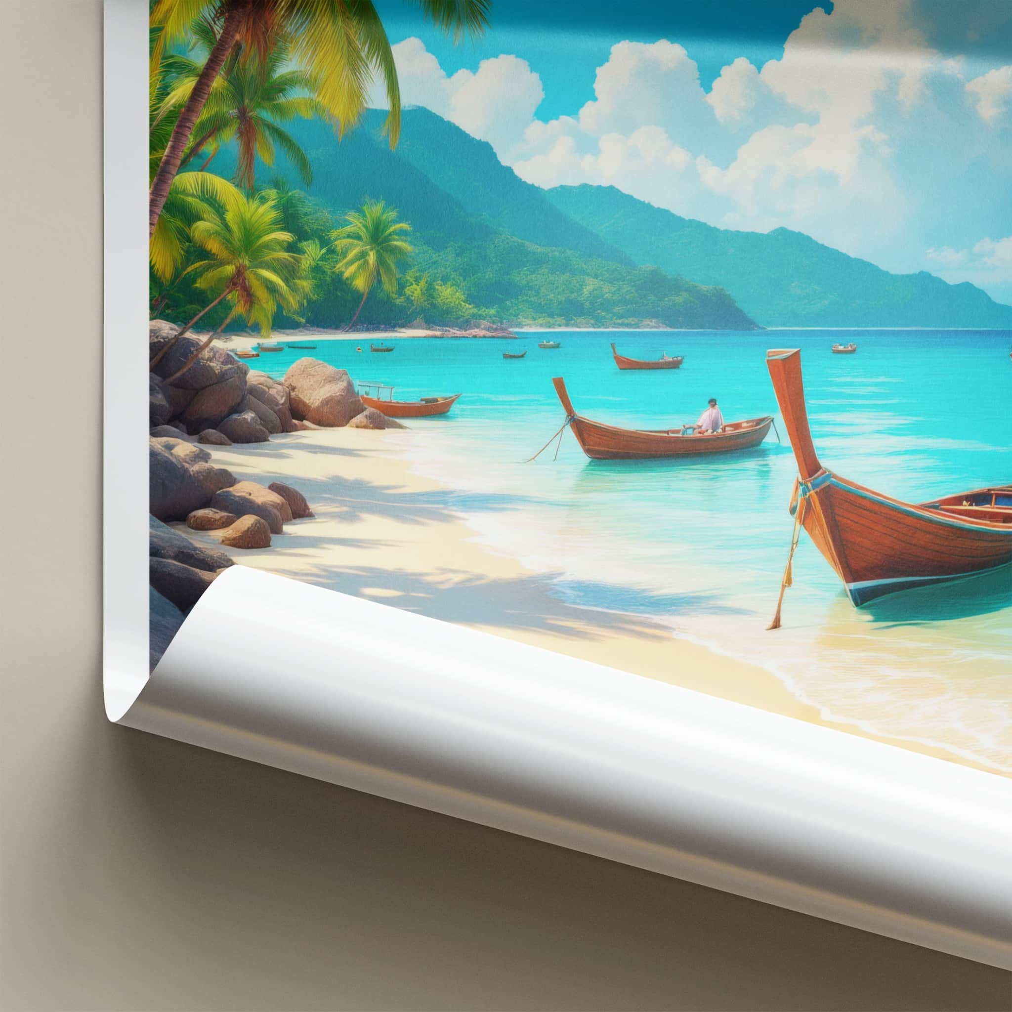 Okinawa Poster - Japan Travel Art - Scenic Coastal Longboats Home Decor