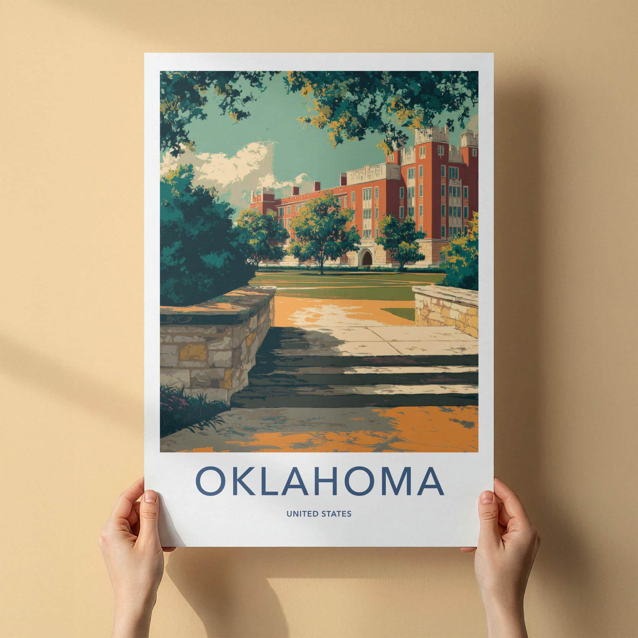 Oklahoma Poster - Oklahoma Travel Art - Collegiate Building Lawn Home Decor