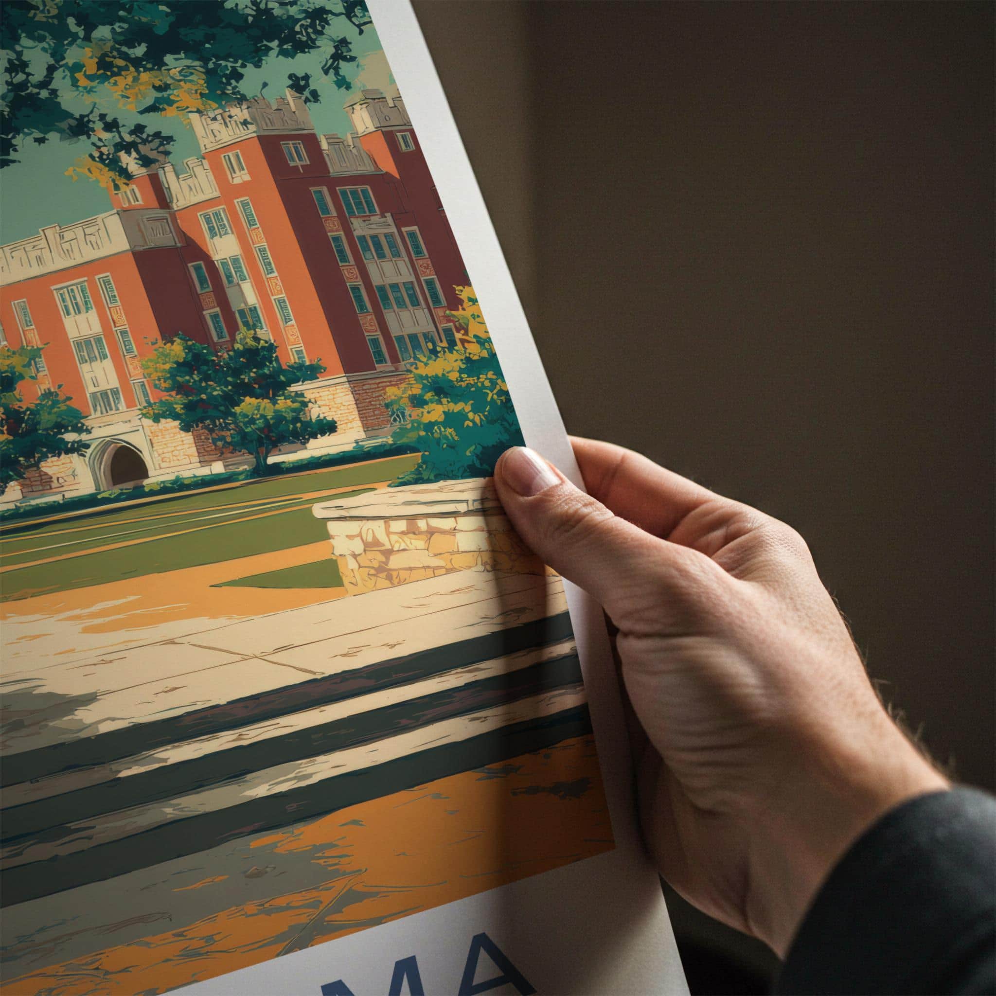 Oklahoma Poster - Oklahoma Travel Art - Collegiate Building Lawn Home Decor