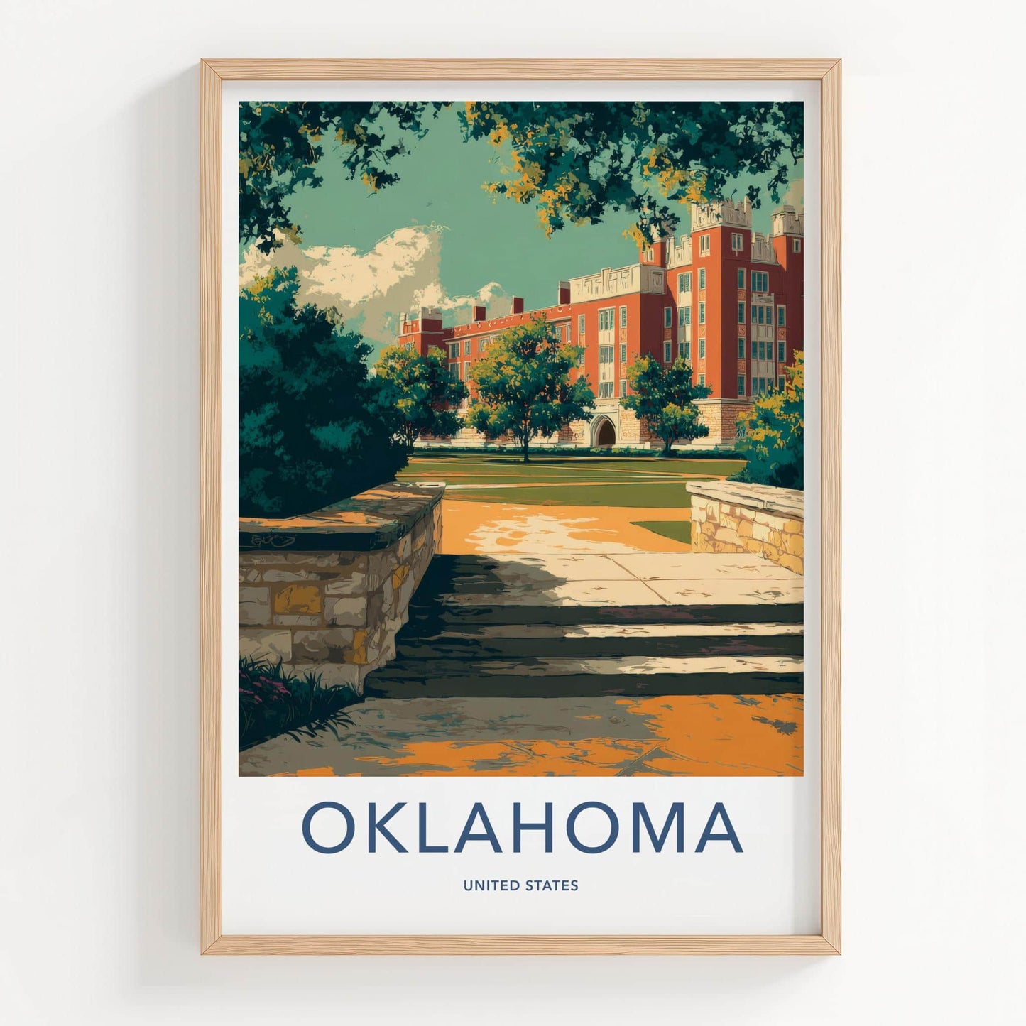 Oklahoma Poster - Oklahoma Travel Art - Collegiate Building Lawn Home Decor