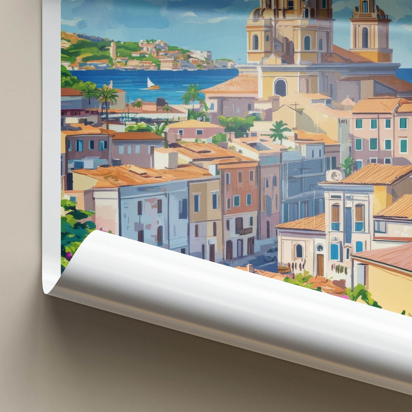 Olbia Poster - Italy Framed Art - Vibrant Port Town Gallery Art