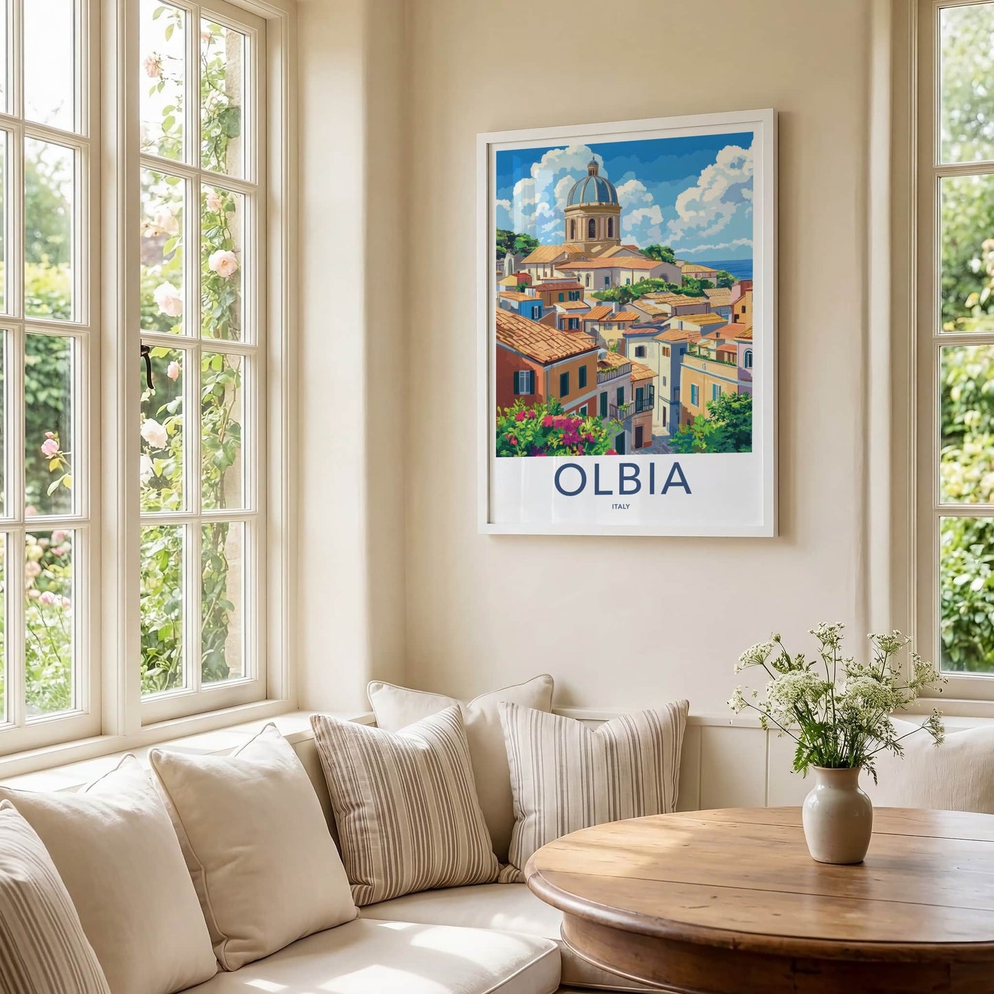 Olbia Poster - Italy Travel Art - Hillside Church Sea Home Decor