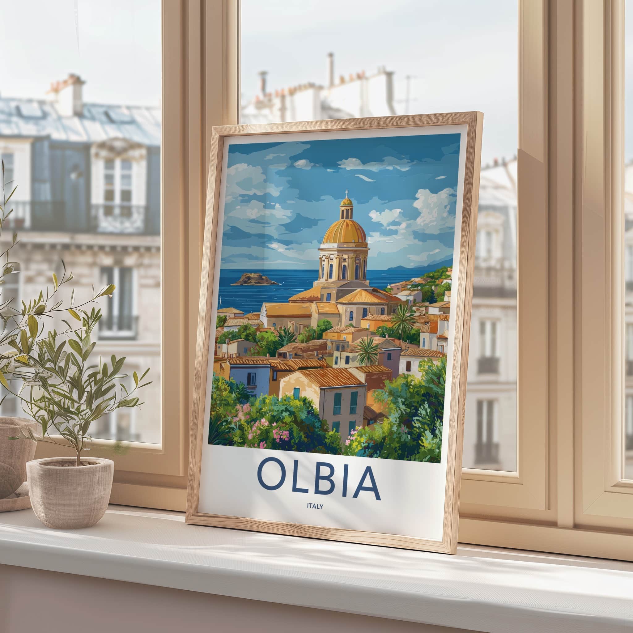 Olbia Poster - Italy Travel Print - Golden Dome Village Gallery Art