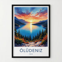 Oludeniz Poster - Turkey Travel Art - Bay Sunset Landscape Home Decor