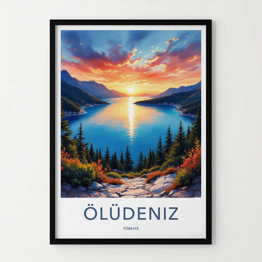 Oludeniz Poster - Turkey Travel Art - Bay Sunset Landscape Home Decor