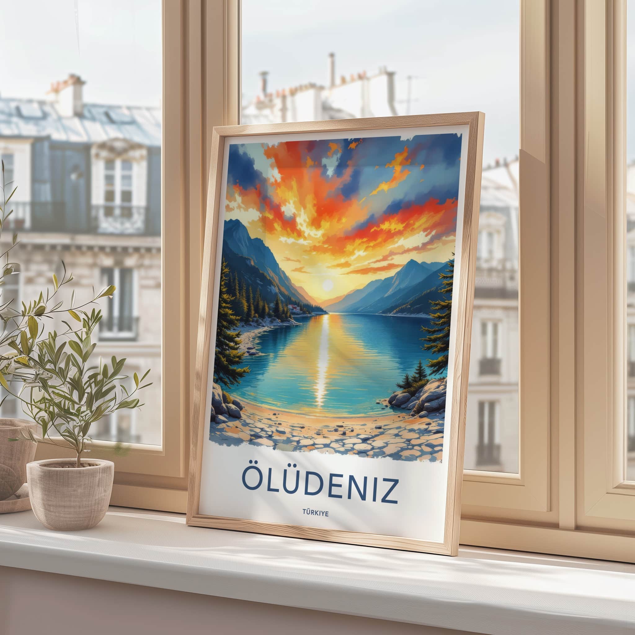 Oludeniz Poster - Turkiye Travel Art - Fiery Sky Lakeside Home Decor