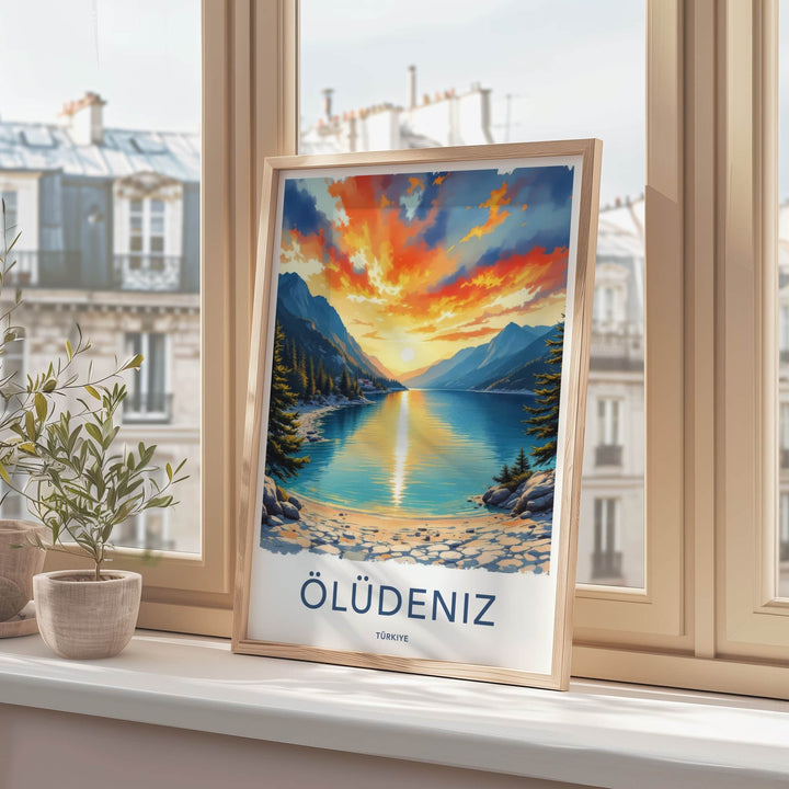 Oludeniz Poster - Turkiye Travel Art - Fiery Sky Lakeside Home Decor